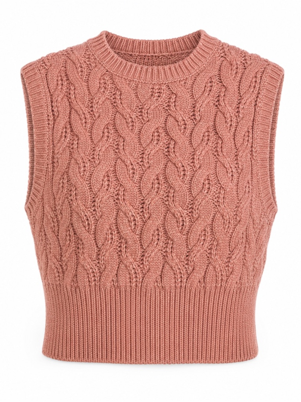 Sincerely Jules Cable Knit Sweater Vest Dusty Rose Women’s L Cropped Preppy